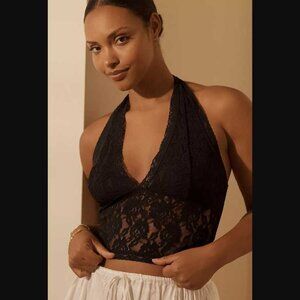 New women's Plus 2X By Anthropologie lace longline black halter bra
